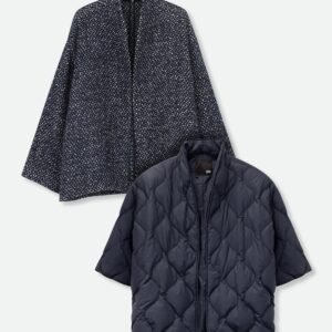 ELENA WOOL JAQUARD & GOOSE DOWN TWO PIECE COAT SET IN NAVY