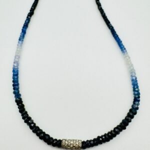 GRADIENT BLUE SAPPHIRE NECKLACE WITH DIAMOND TUBE BEAD