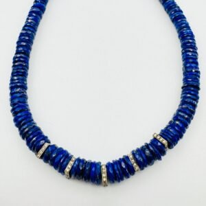LAPIS HEISHI NECKLACE WITH 5 SQUARE DIAMOND SPACERS