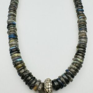 SMOOTH LABRADORITE HEISHI WITH DIAMOND DONUT NECKLACE 